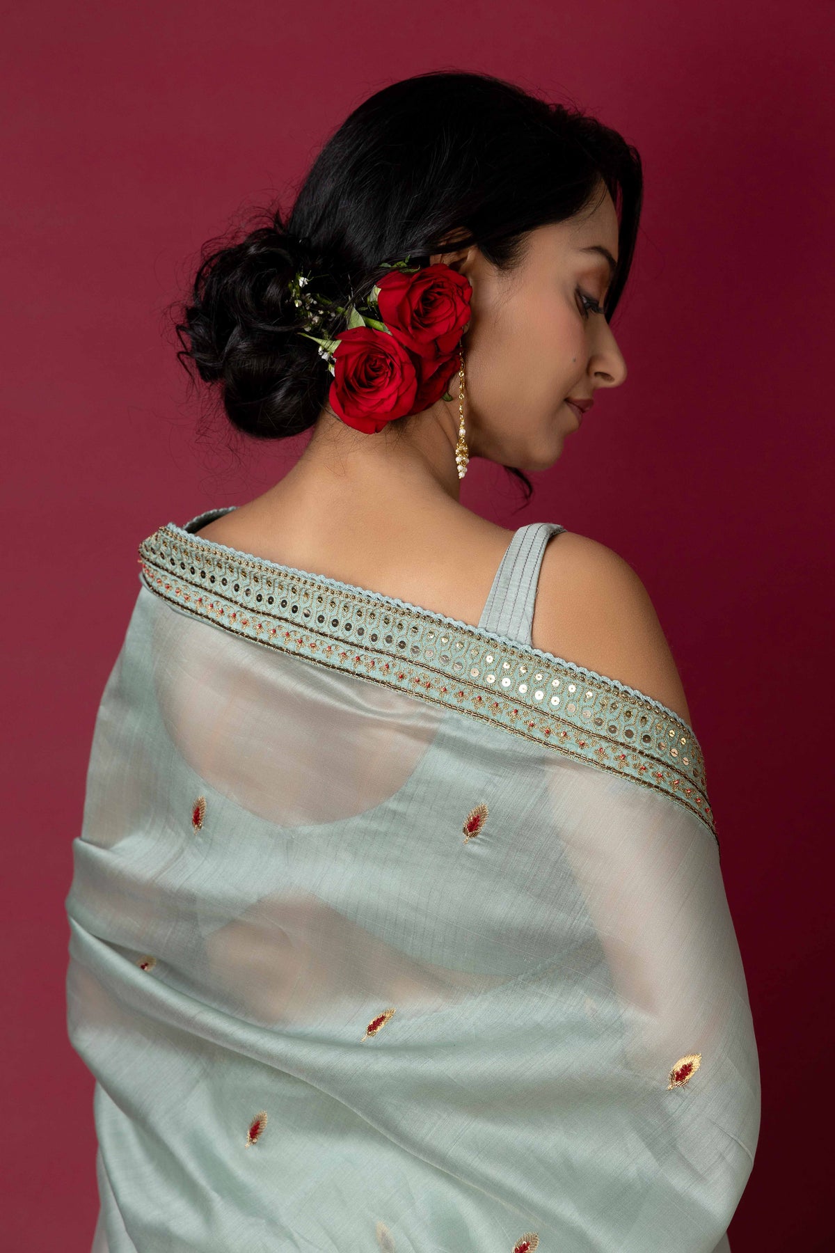 Sage Green Chanderi Silk Aari Saree