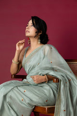 Sage Green Chanderi Silk Aari Saree