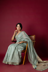 Sage Green Chanderi Silk Aari Saree