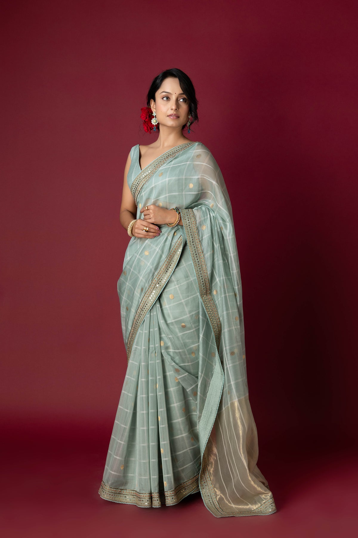 Jade Chanderi Silk Aari Saree