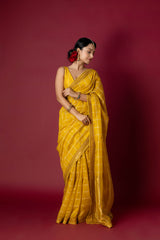 Yellow Chanderi Silk Aari Saree