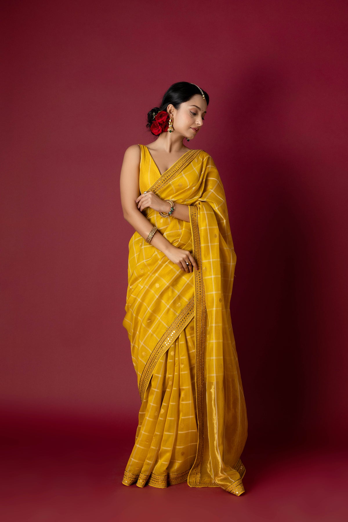 Yellow Chanderi Silk Aari Saree