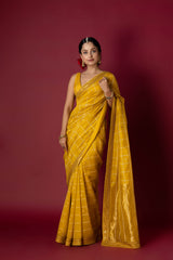 Yellow Chanderi Silk Aari Saree