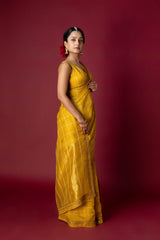 Yellow Chanderi Silk Aari Saree