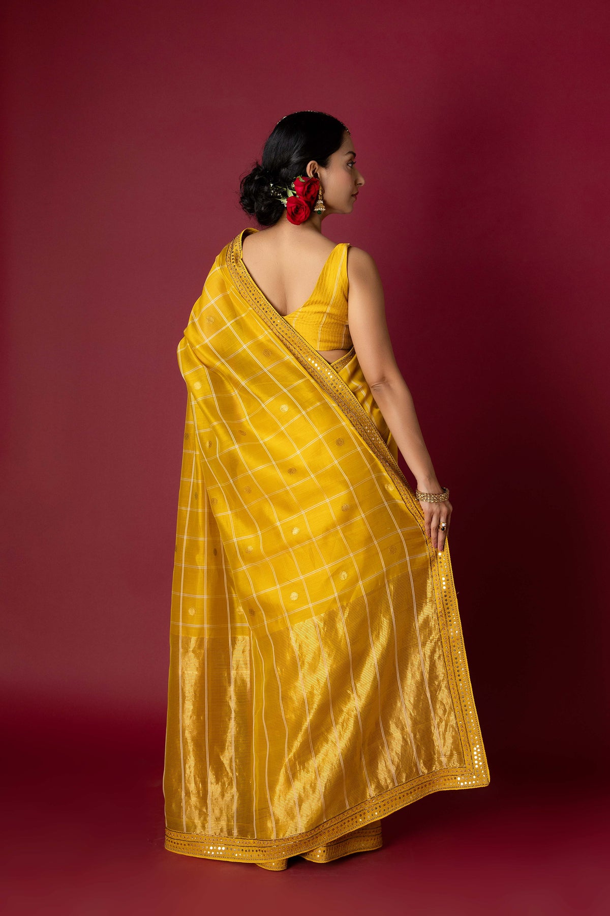 Yellow Chanderi Silk Aari Saree