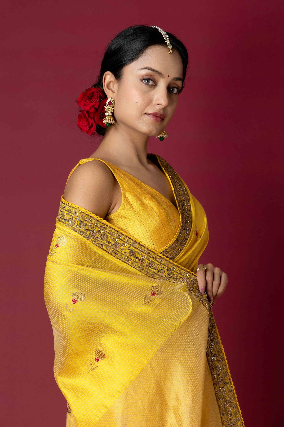 Yellow Chanderi Silk Aari & Bobbin Saree