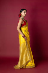 Yellow Chanderi Silk Aari & Bobbin Saree