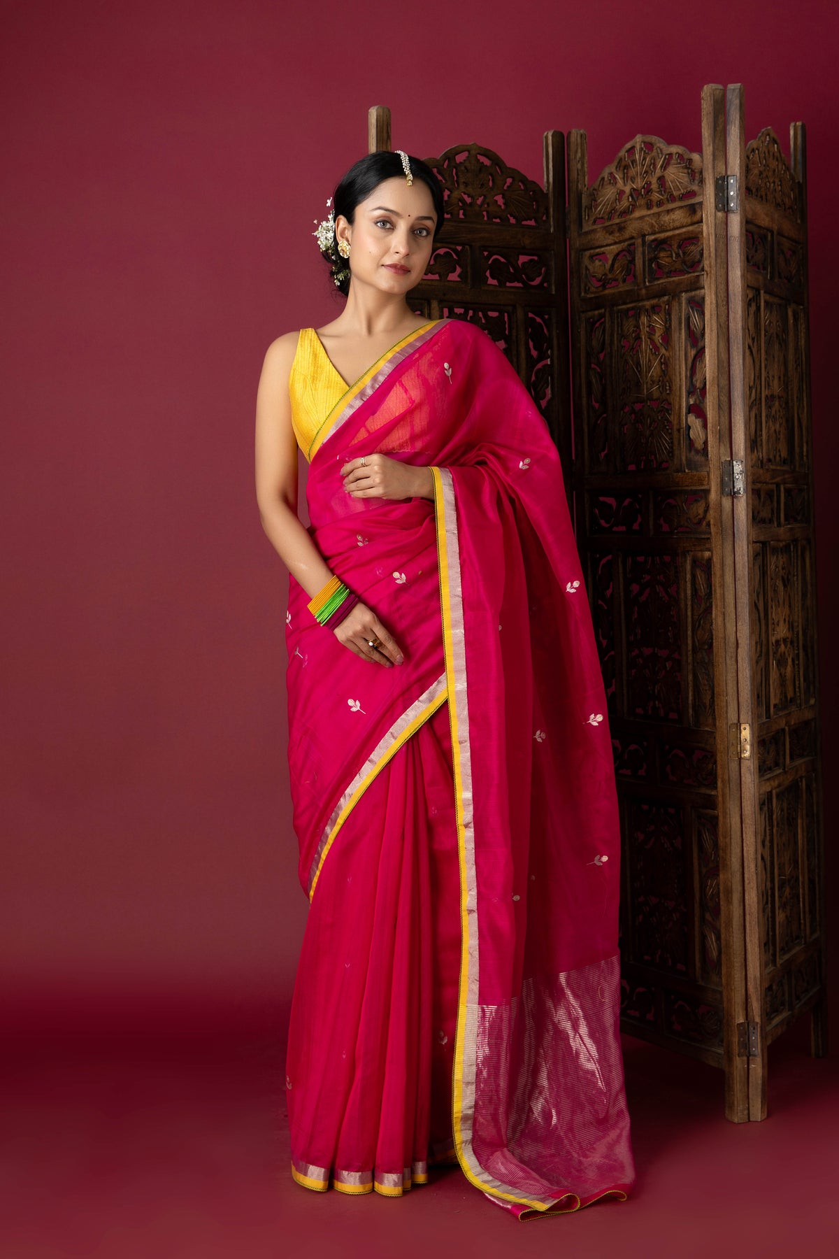 Rani Pink Chanderi Silk Zari Saree