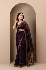 Wine Chanderi Silk Aari Saree