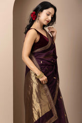 Wine Chanderi Silk Aari Saree