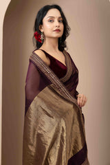 Wine Chanderi Silk Aari Saree