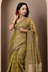 Gold Chanderi Silk Aari Saree