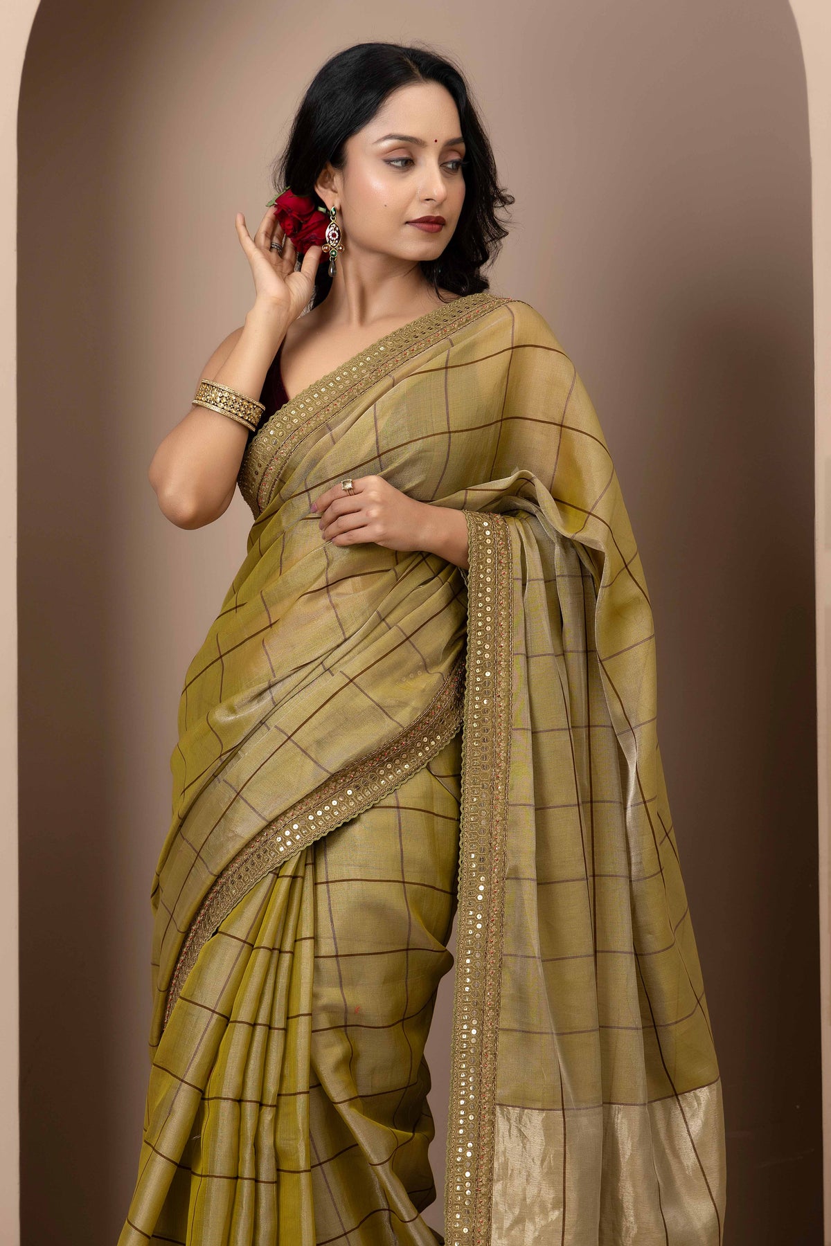 Gold Chanderi Silk Aari Saree