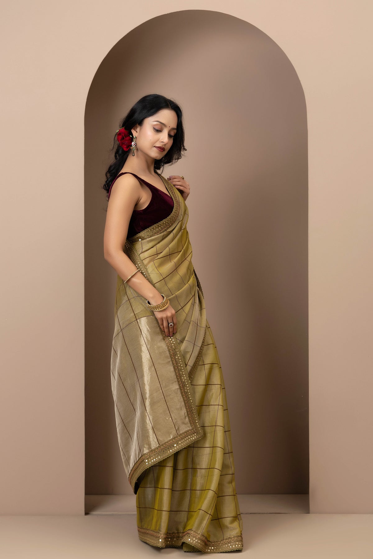 Gold Chanderi Silk Aari Saree