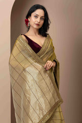 Gold Chanderi Silk Aari Saree