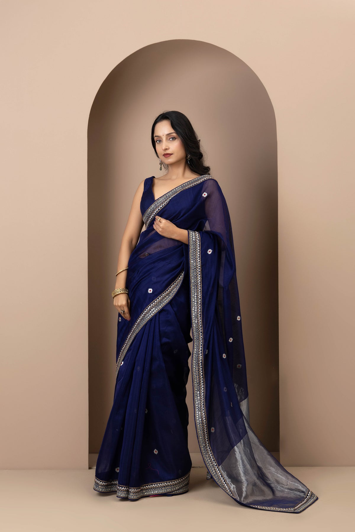 Deep Blue Chanderi Silk Aari Saree