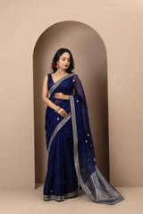 Deep Blue Chanderi Silk Aari Saree