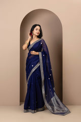 Deep Blue Chanderi Silk Aari Saree