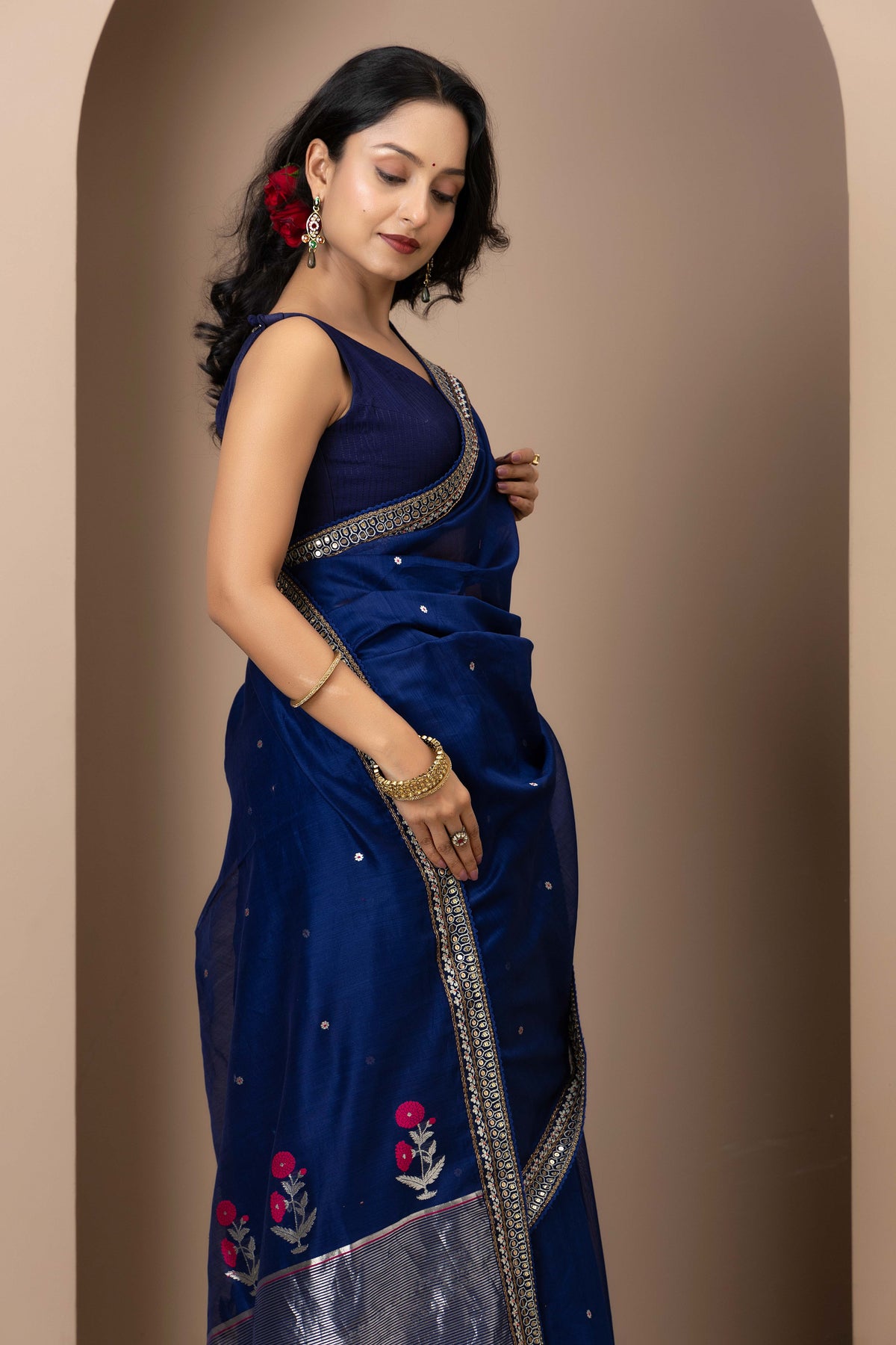 Royal Blue Chanderi Silk Aari Saree