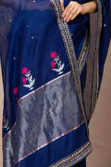 Royal Blue Chanderi Silk Aari Saree