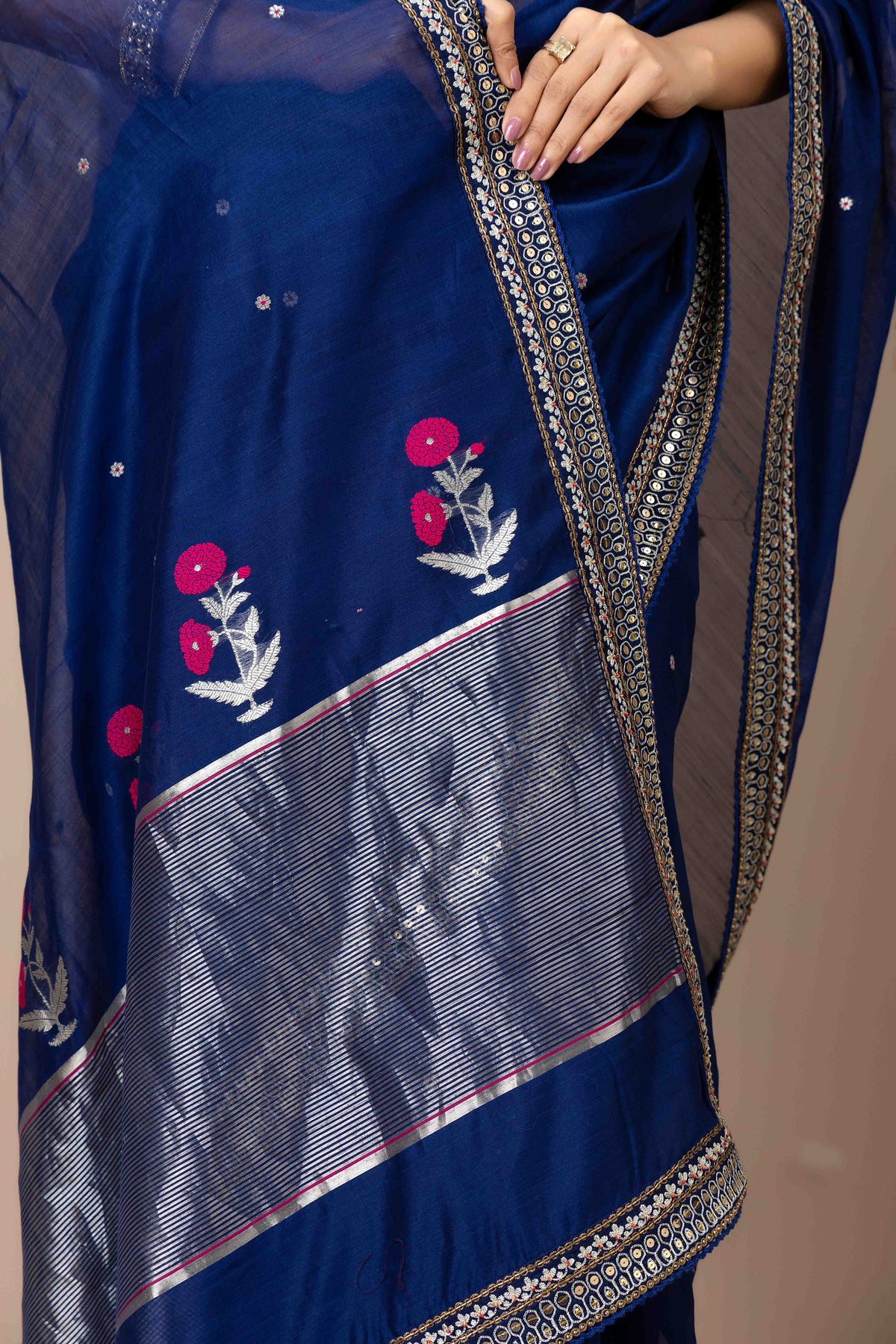 Royal Blue Chanderi Silk Aari Saree