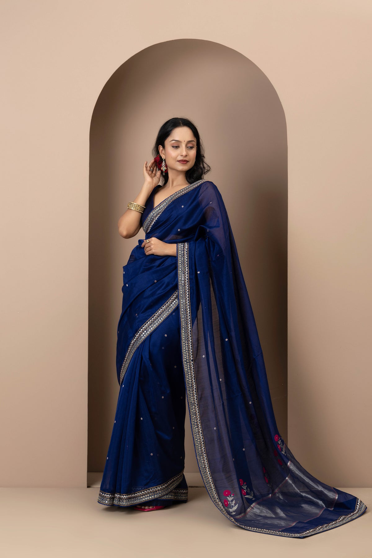 Royal Blue Chanderi Silk Aari Saree
