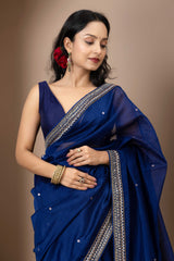 Royal Blue Chanderi Silk Aari Saree