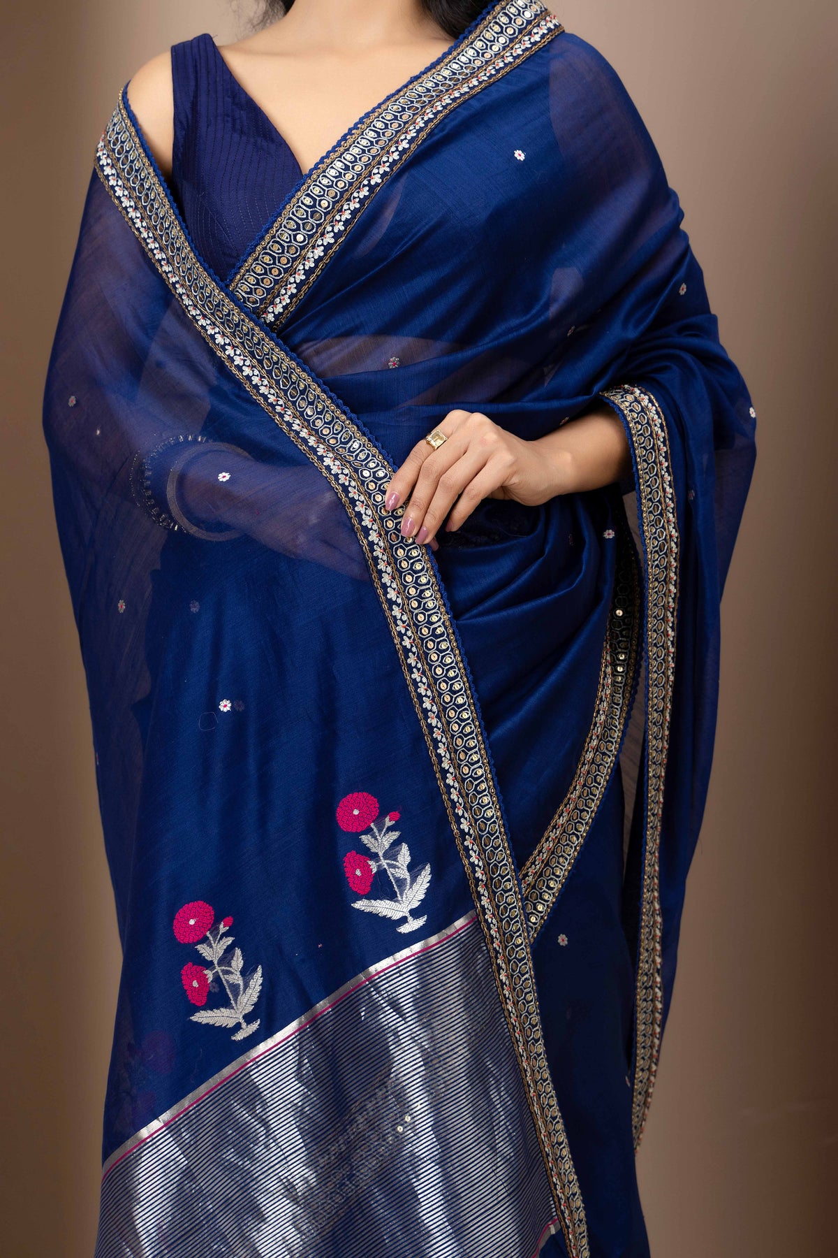 Royal Blue Chanderi Silk Aari Saree