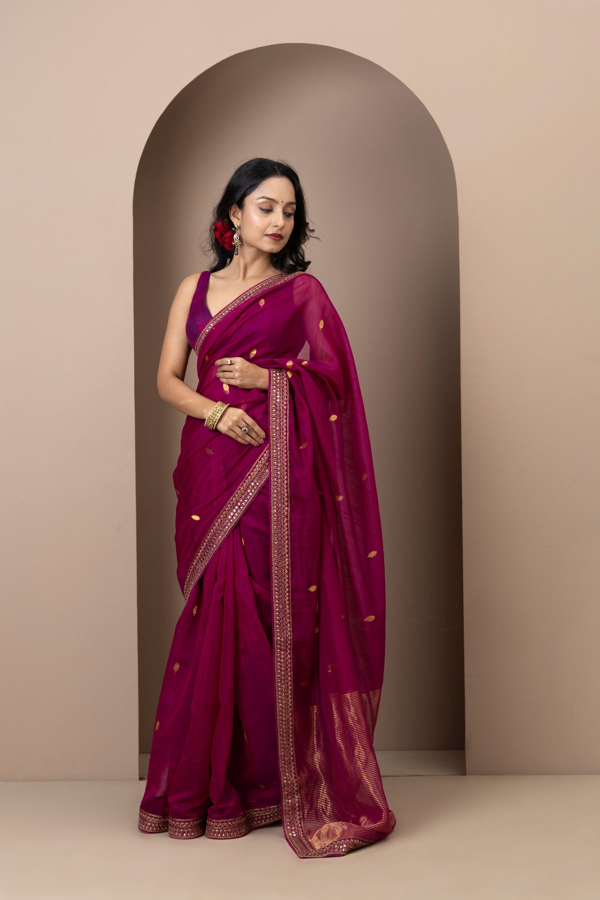 Mauve Chanderi Silk Aari Saree