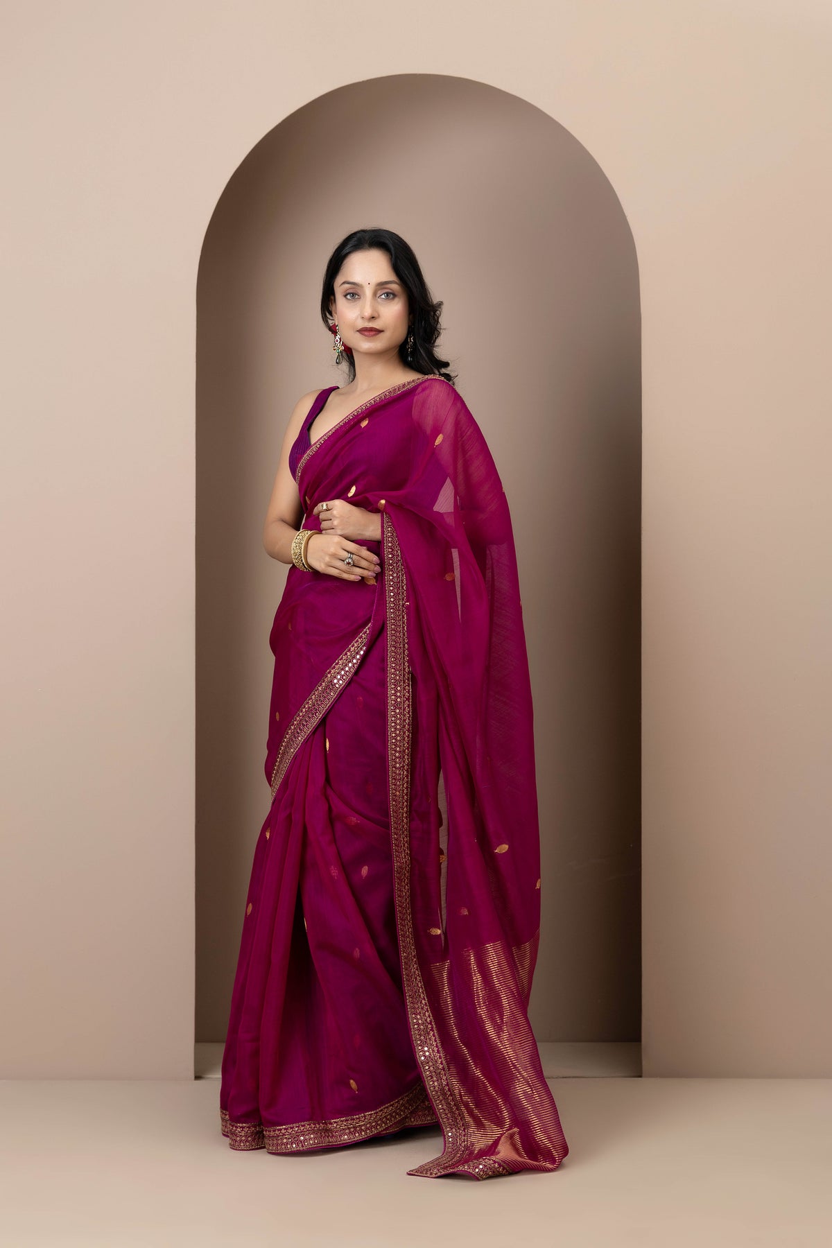 Mauve Chanderi Silk Aari Saree