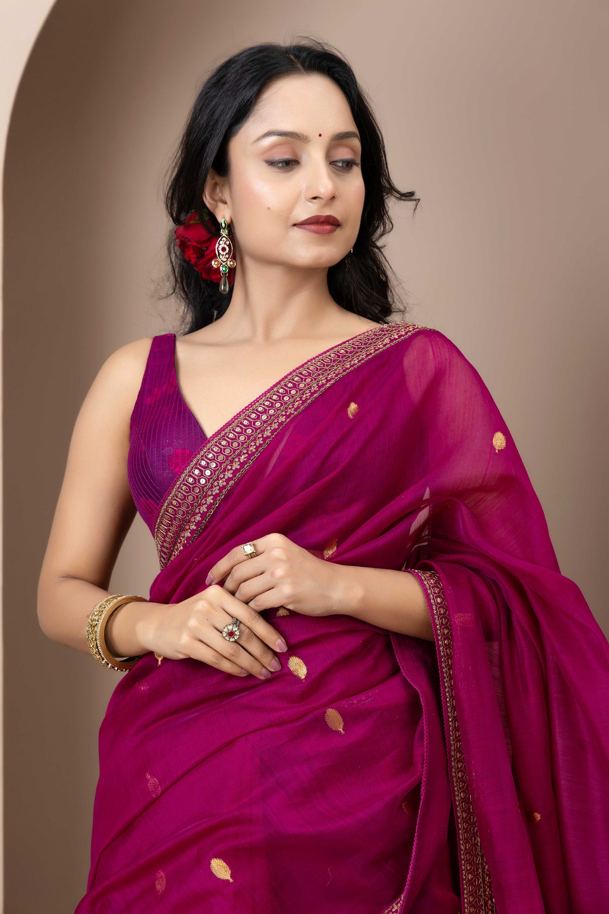Mauve Chanderi Silk Aari Saree