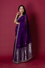 Purple Chanderi Silk Aari Saree