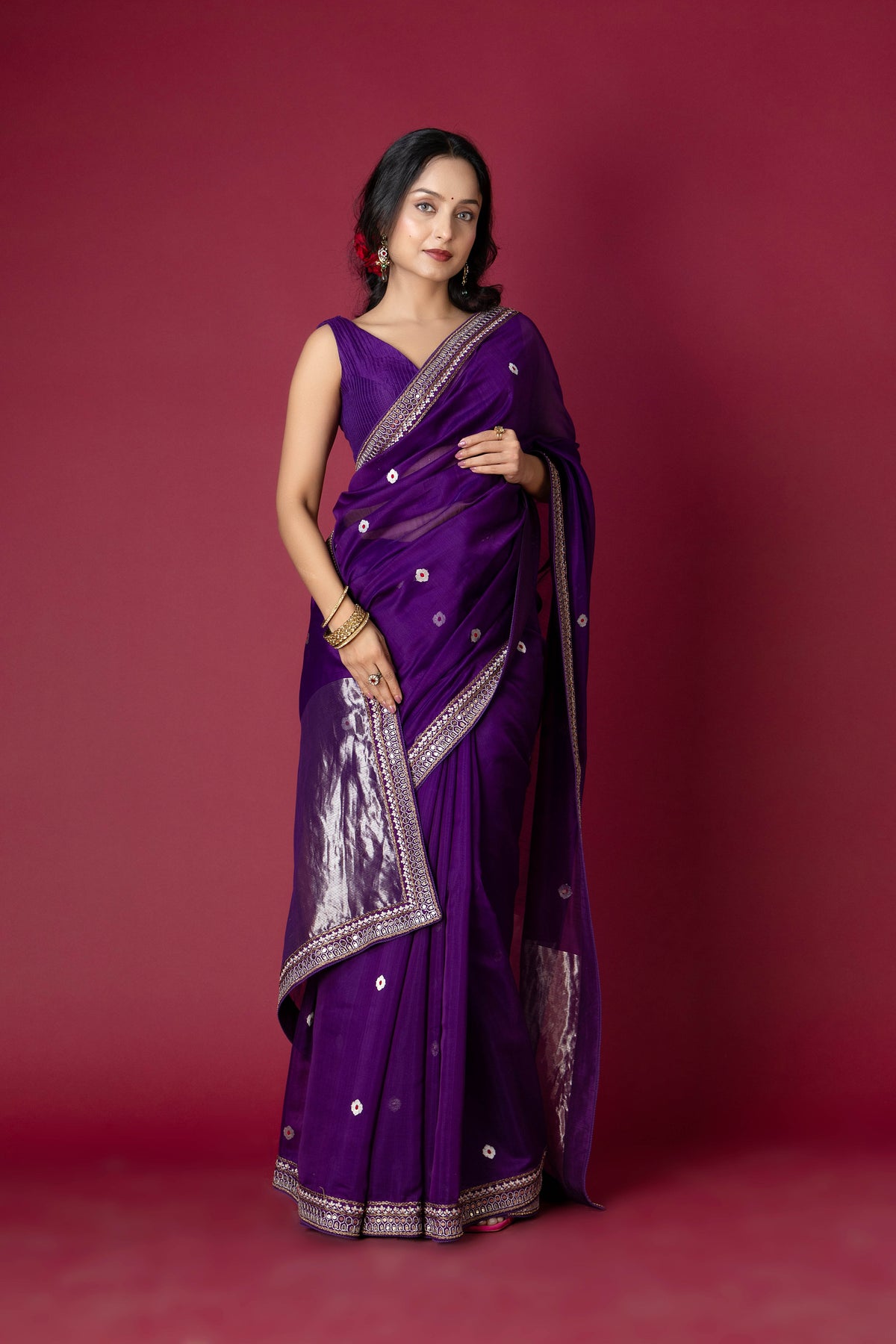 Purple Chanderi Silk Aari Saree