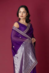 Purple Chanderi Silk Aari Saree