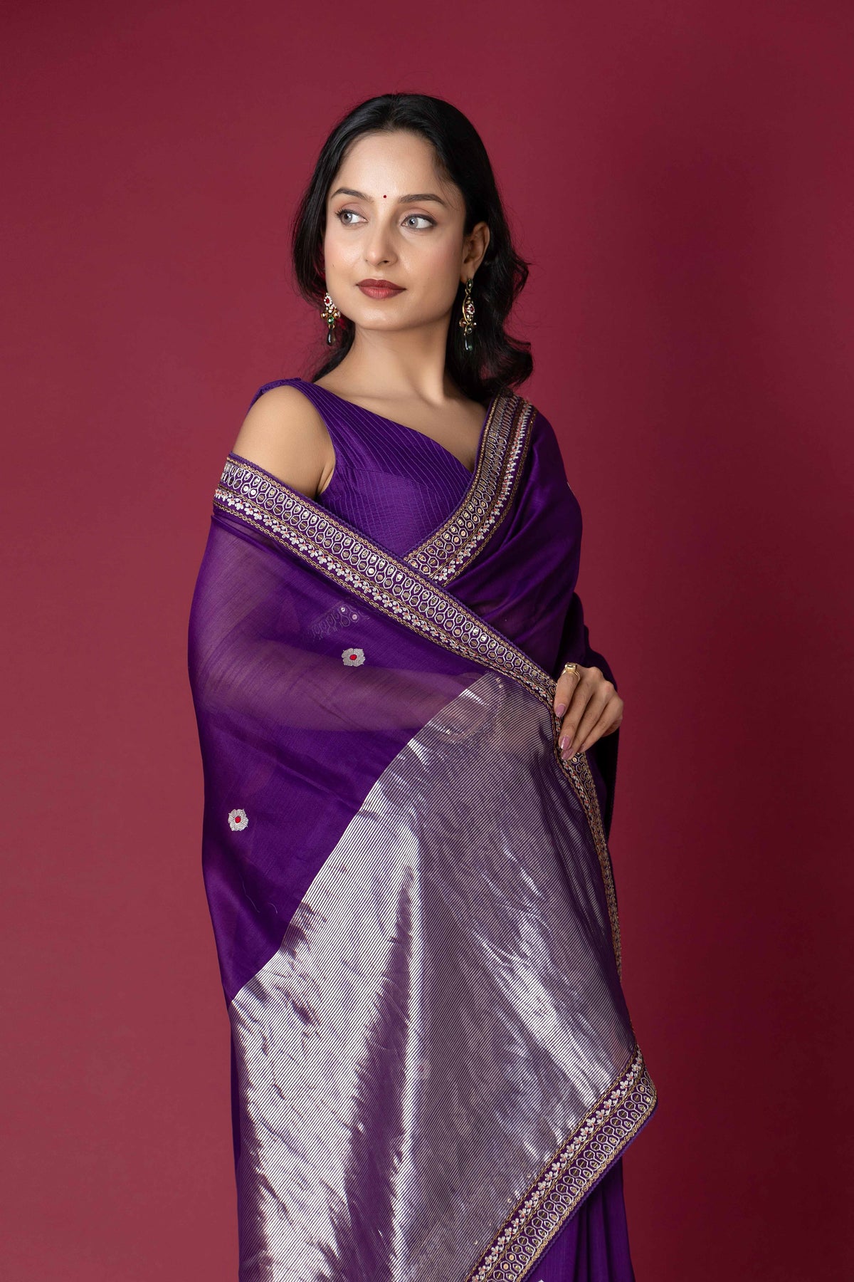 Purple Chanderi Silk Aari Saree
