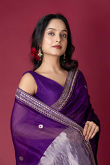 Purple Chanderi Silk Aari Saree
