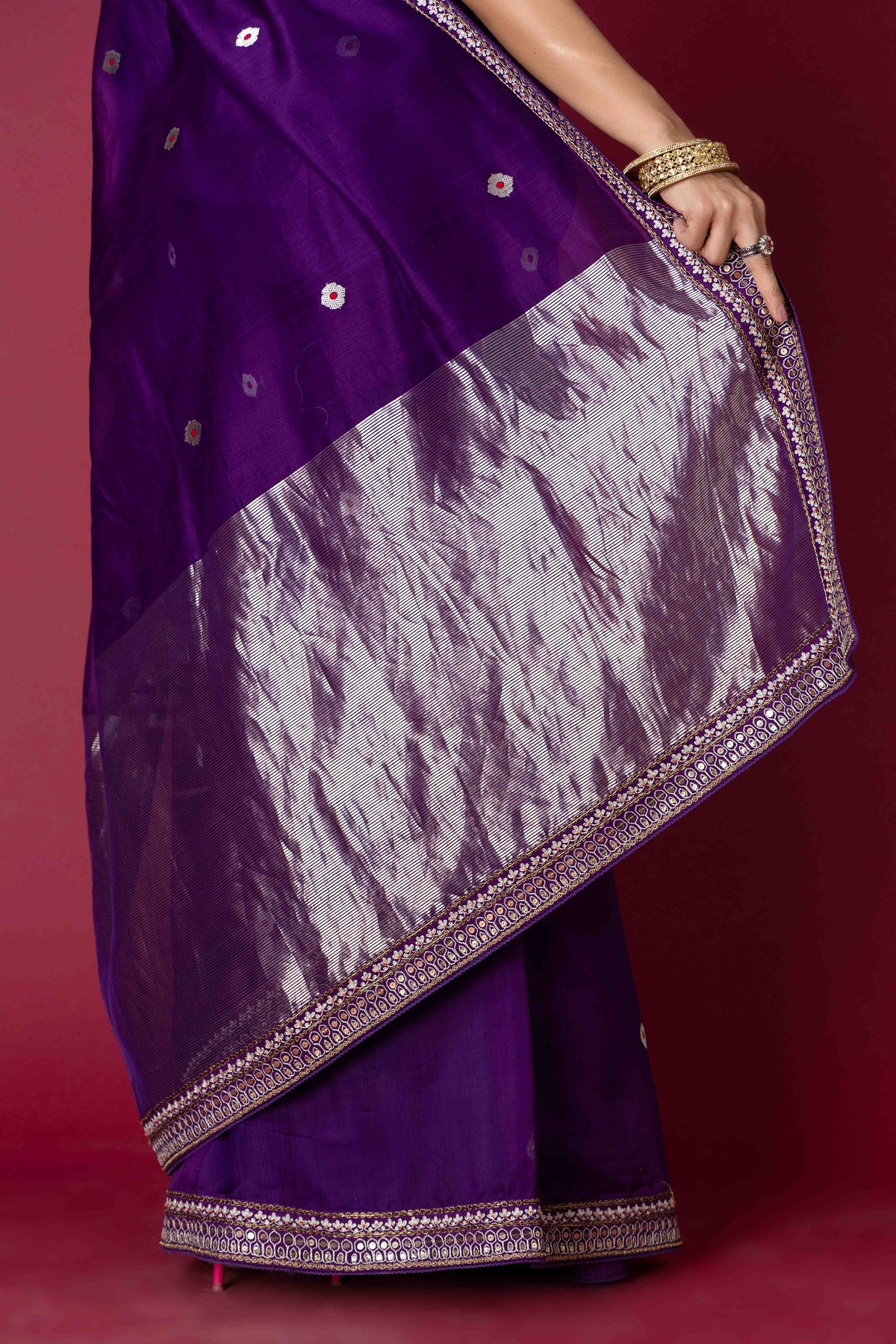 Purple Chanderi Silk Aari Saree