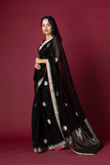 Black Chanderi Silk Zari Saree