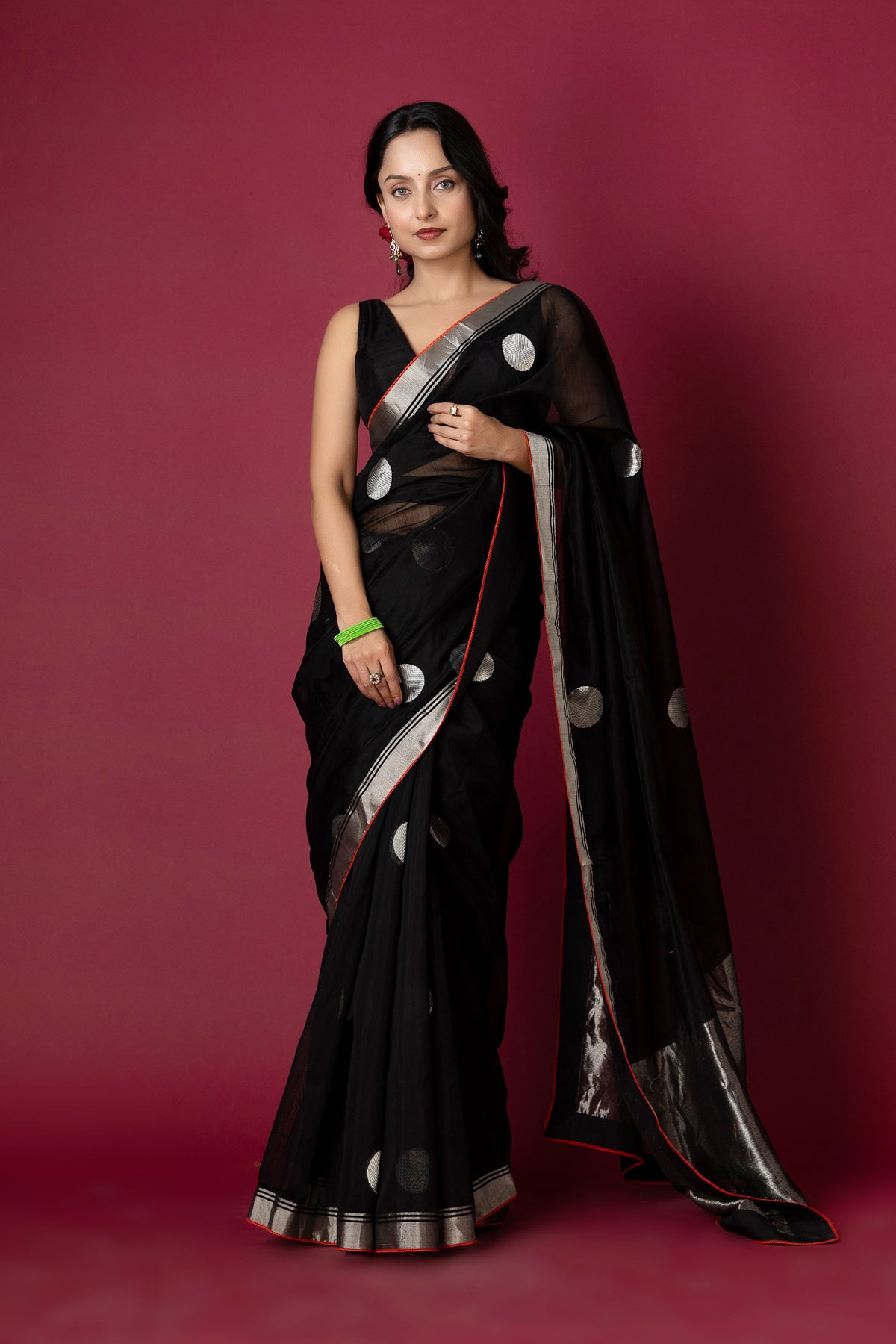 Black Chanderi Silk Zari Saree