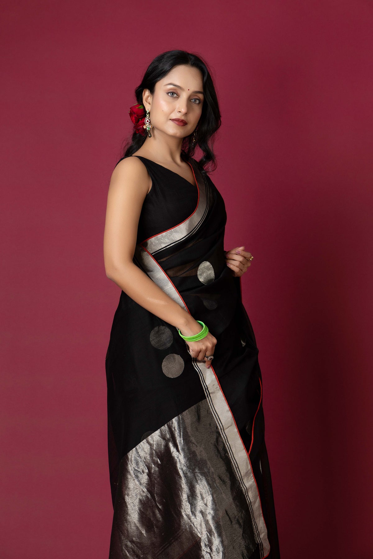 Black Chanderi Silk Zari Saree