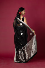 Black Chanderi Silk Zari Saree