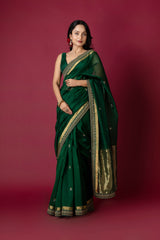 Green Chanderi Silk Aari & Bobbin Saree
