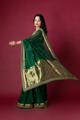 Green Chanderi Silk Aari & Bobbin Saree