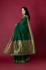 Green Chanderi Silk Aari & Bobbin Saree
