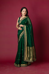 Green Chanderi Silk Aari & Bobbin Saree