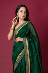 Green Chanderi Silk Aari & Bobbin Saree