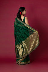 Green Chanderi Silk Aari & Bobbin Saree