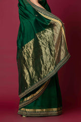 Green Chanderi Silk Aari & Bobbin Saree