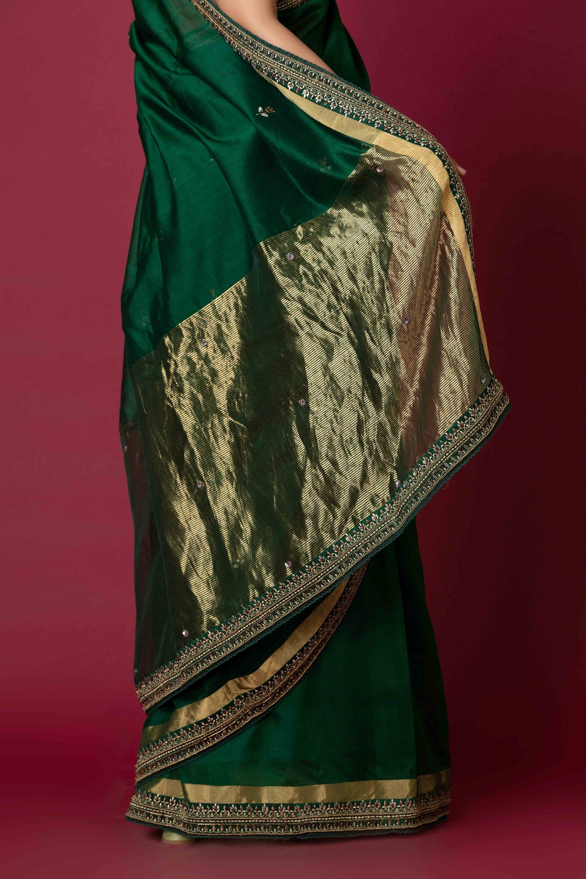 Green Chanderi Silk Aari & Bobbin Saree