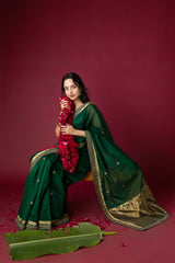Green Chanderi Silk Aari & Bobbin Saree